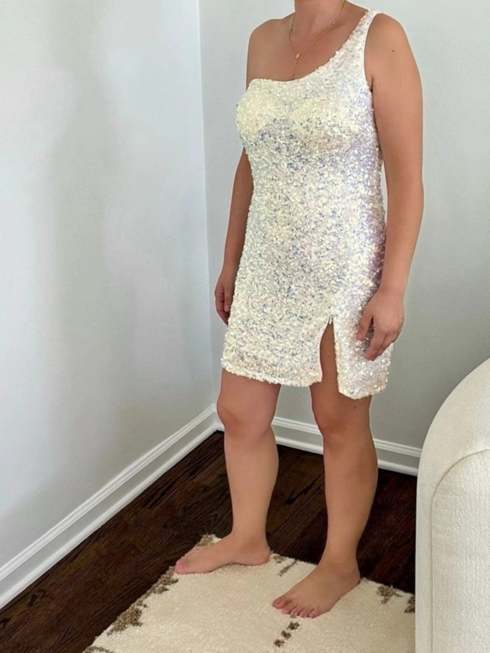 Sequin Mini Dress in White & Silver Like New